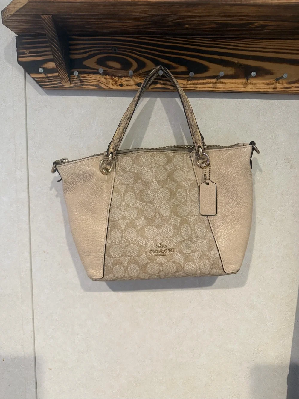 Coach Signature Canvas Shoulder Bag in Beige and Tan